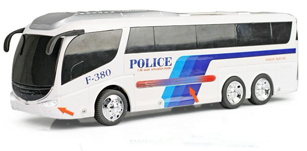 Full Function White R/C Police Figure Theme Tour Bus Toy