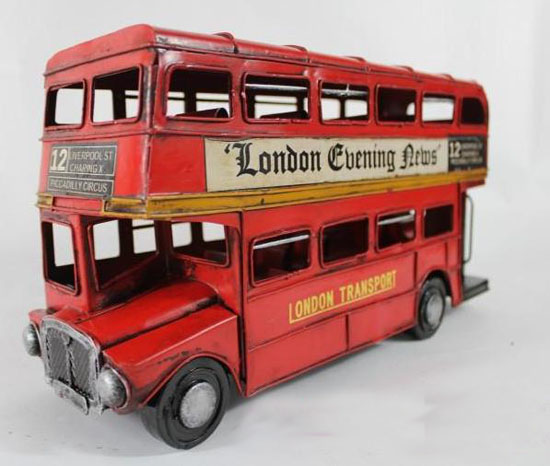 1:12 Scale Red / White / Silver London Double-decker Bus Model