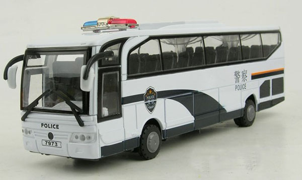 1:50 Scale White Five Opening Doors Police Bus Toy