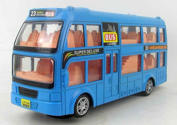 Kids Blue / Orange Electric Double-Decker Bus Toy