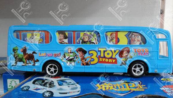 Kids Blue Plastics Cartoon Figures R/C Bus Toy