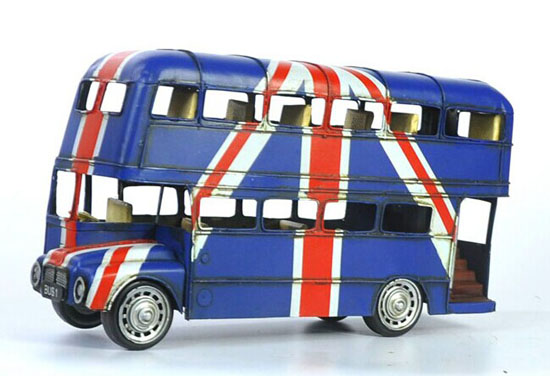 Blue Medium Tinplate Union Flag Pattern Double Decker Bus Model