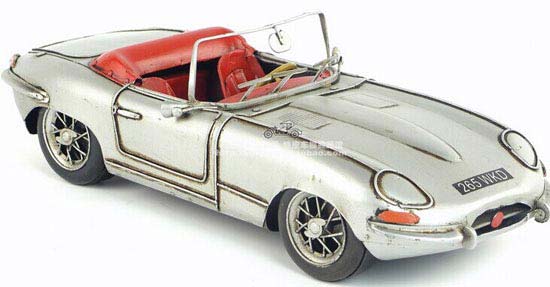 Vintage Silver Medium Scale Tinplate 1961 Jaguar E-Type Model
