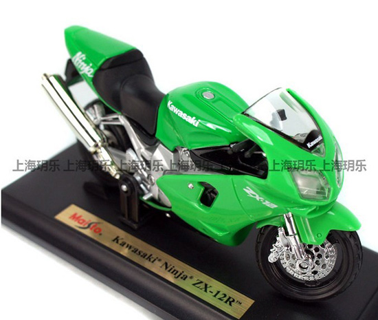 Kids 1:18 Scale Green Kawasaki Ninja ZX-12R Motorcycle Toy