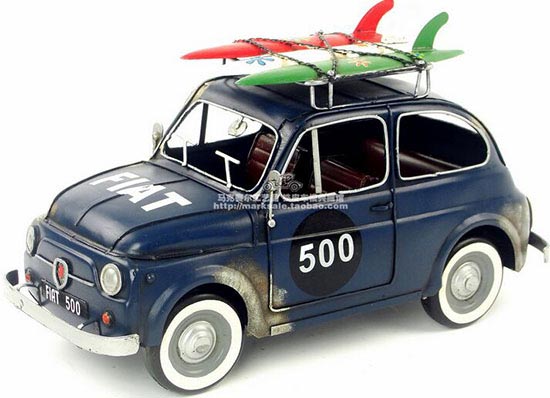 Blue Medium Scale Handmade Tinplate 1965 Fiat 500 Model