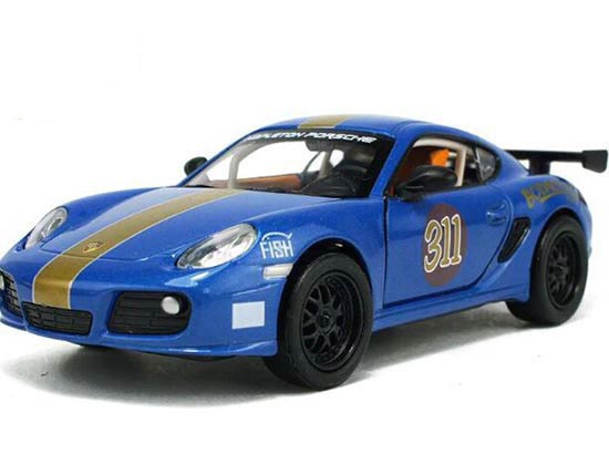 Kids 1:32 Scale Yellow / Blue Diecast Porsche Cayman Toy