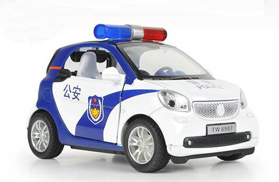 1:32 Scale White Police Diecast Kids Smart Fortwo Toy