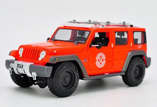 Orange Maisto 1:18 Diecast Jeep Wrangler Rescue Concept Model