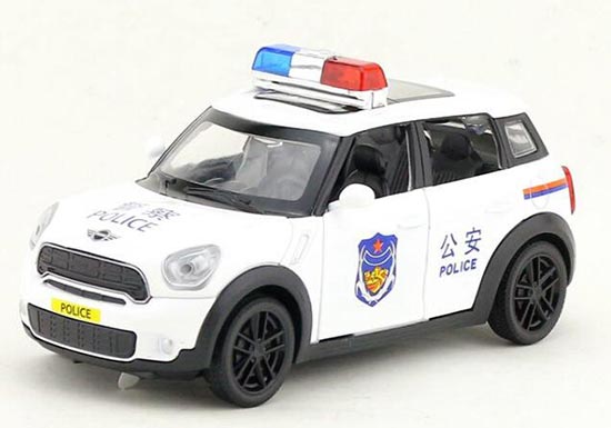 White Kids 1:32 Scale Police Diecast Mini Cooper Car Toy