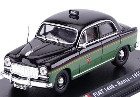 Black-Green 1:43 Scale Diecast 1955 Fiat I400 Taxi Model