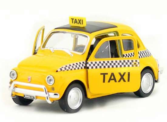 1:36 Scale Kids Yellow Welly Diecast Fiat Nuova 500 Taxi Toy