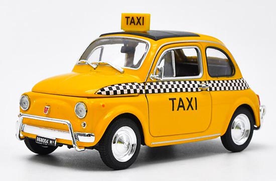 1:24 Scale Yellow Welly Diecast Fiat Nuova 500 Taxi Car Model