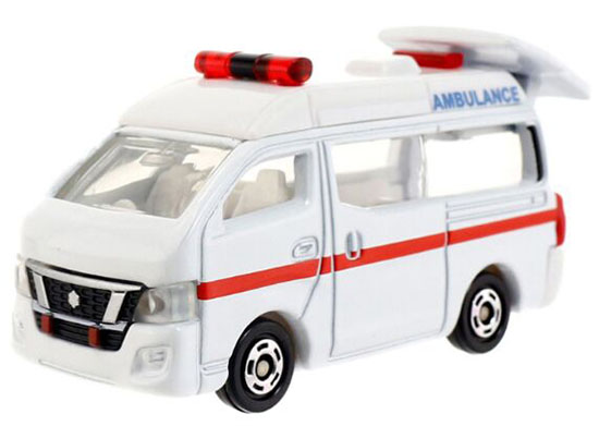 White 1:69 TOMY NO.18 Diecast Nissan Caravan Ambulance Toy